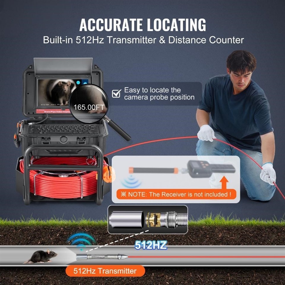 SURESAFE 165 Ft/50m Self-Leveling Sewer Camera With 10.1